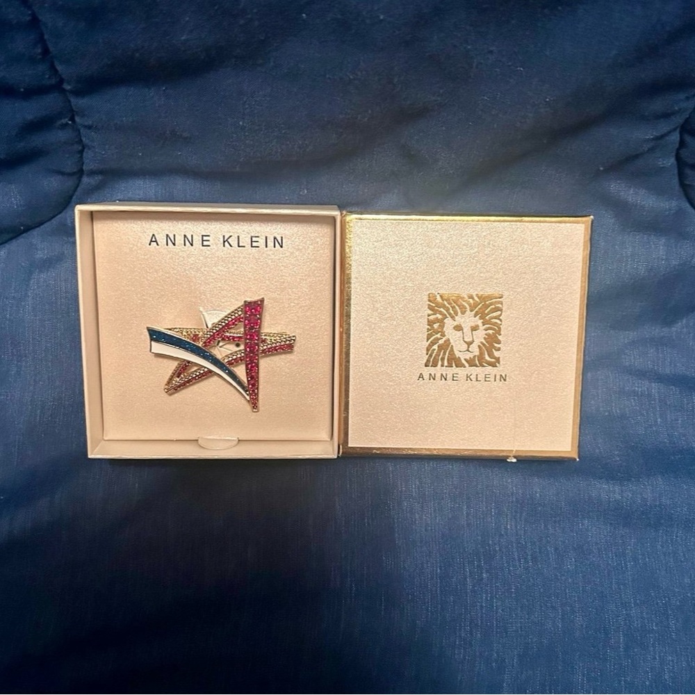 Anne Klein Crystal Enamel Red, White & Blue Americana Star Brooch Pin